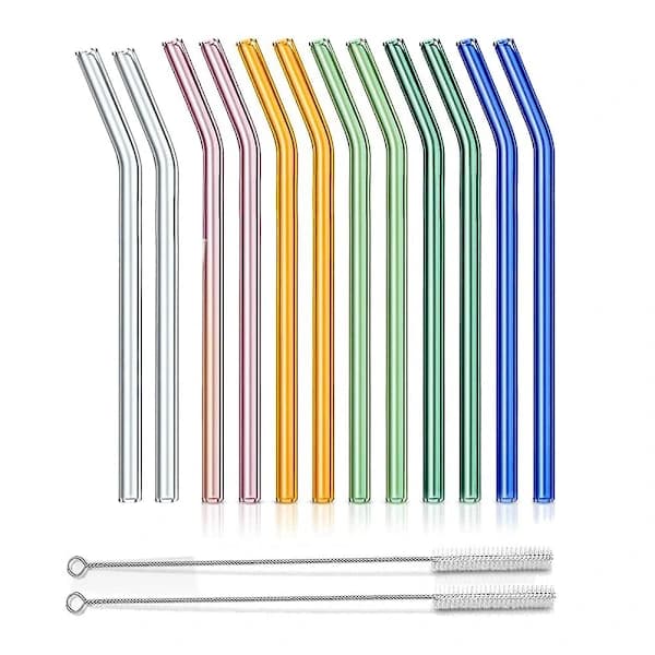 Reusable Glass Straws, Bent Glass Drinking Straws With 2 Cleaning Brushes, Straws For Smoothies,(mu