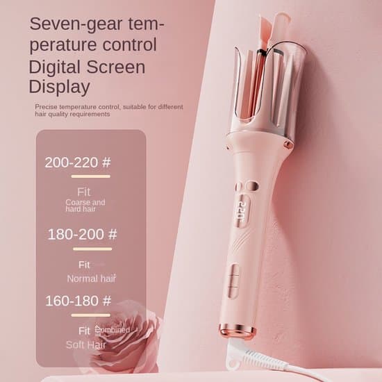 Automatic Curling Iron: Features four adjustable temperature settings, a rotating barrel. Includes two interchangeable curling iron attachments 32–36/26–30 mm