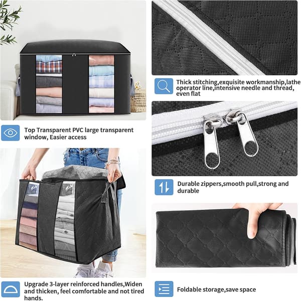 4-pack Black Storage Bags for Clothes, 60 * 40 * 35cm Large Under Bed Storage Bag, Large Capacity, Foldable, for Quilts and Clothes