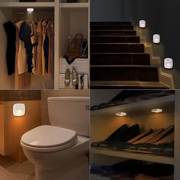 Motion Sensor Night Light - 3 Battery-Powered LED Night Lights for Hallway Bedroom Kitchen Cabinet Automatic Warm White