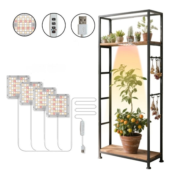 Four-Head LED Grow Light Ceiling Mounted with Timer & Dimmable Full Spectrum