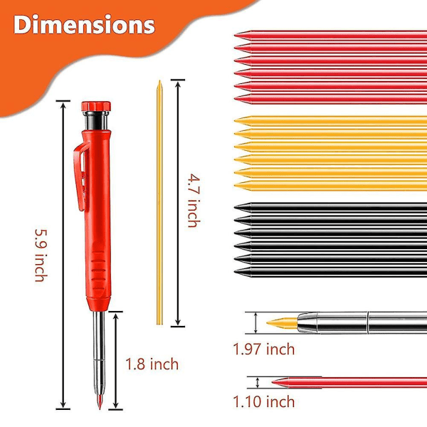 Snekkerblyantsett, 6 stykker Lange Nese Dype Hull Spiss Mekanisk Hullmarkør Med Innebygd Spisser