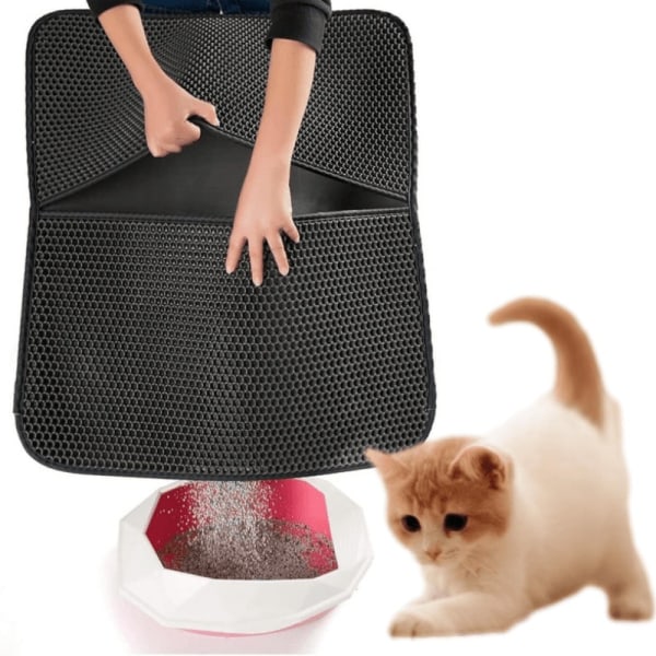 Sammenleggbar kattesandmatte 60x45 cm kattesandbrett, vanntett giftfri EVA, dobbeltlags honeycomb-design Sklisikker kattesand Ma