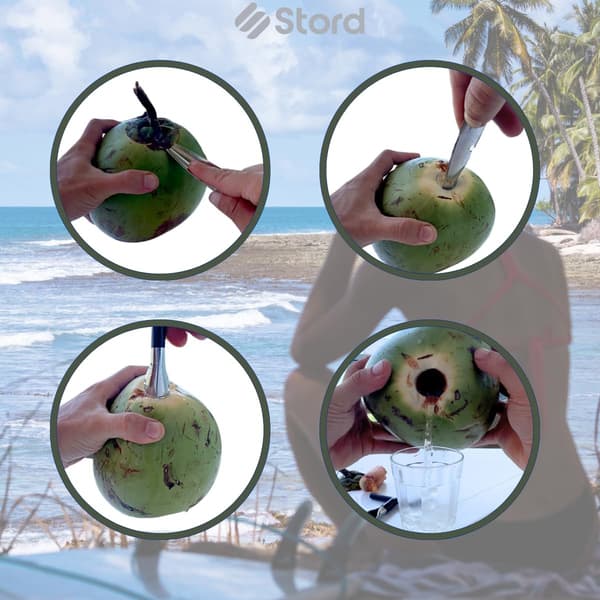 Fresh Green Coconut Opener - Ideal for Peeling Young Thai White Coconuts - Opens in Seconds: Super Safe, Easy and Fast