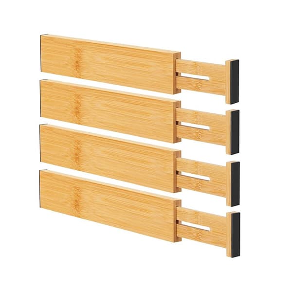 Bamboo Kitchen Drawer Dividers (4-Pack), Large Adjustable Dividers, Spring-Loaded Cutlery Organizer.