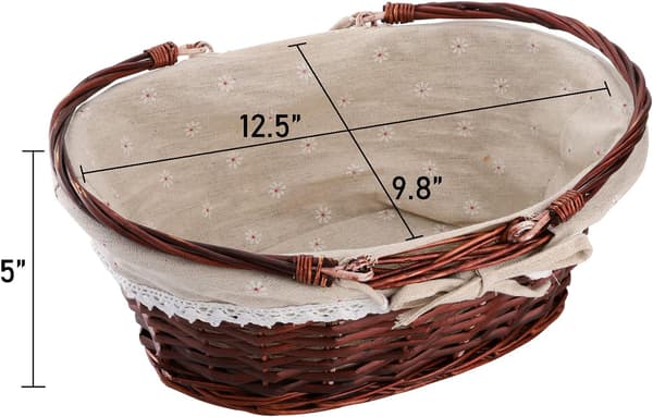 Wicker Woven Picnic Basket with Handle, Empty Gift Basket, Easter Basket with Liner, Wood Chip Storage Organizer