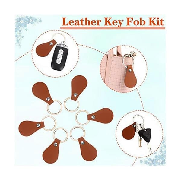 50 Pcs DIY Leather Keychains Brown Blank Keychains with Rivets for Car Key Home Door Key Small Decoration