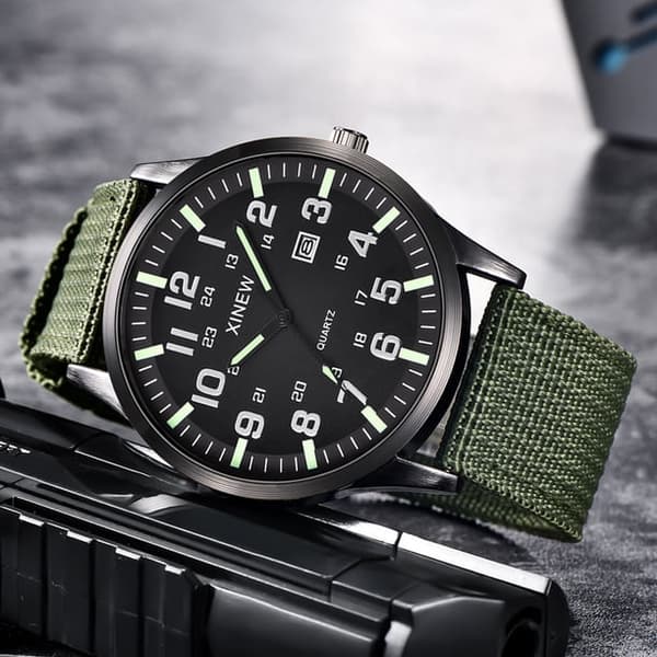 TopLLC Herrklocka Mode Armbandsur Män Pojke Rund Urtavla Nylonrem Militär Datum Kvarts Armbandsur Presentklocka för Män