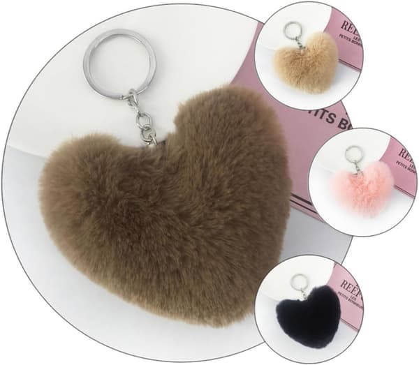 7 pcs Plush Heart Shaped Keychain Fluffy Keychain Creative Hanging Ornament for Car Decor