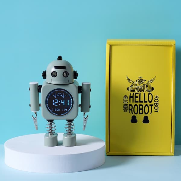 Vaaleanvihreä robottihälytyskello, lasten kello LED-näytöllä