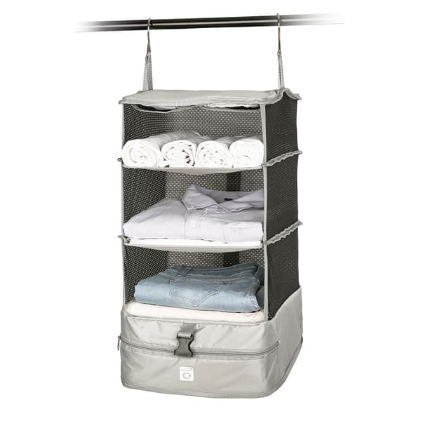 (S) Portable Hanging Shelves 3 Tiers Travel Luggage Organizer Foldable Suitcase Packing Cube Space Saver Compression S