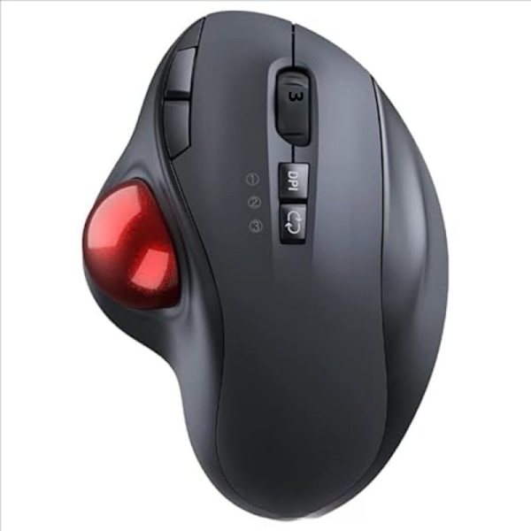 2.4G trådløs Bluetooth dual-mode, Sort rød ergonomisk trackball-mus, optisk rullekuglemus, programmerbar lydløs knap