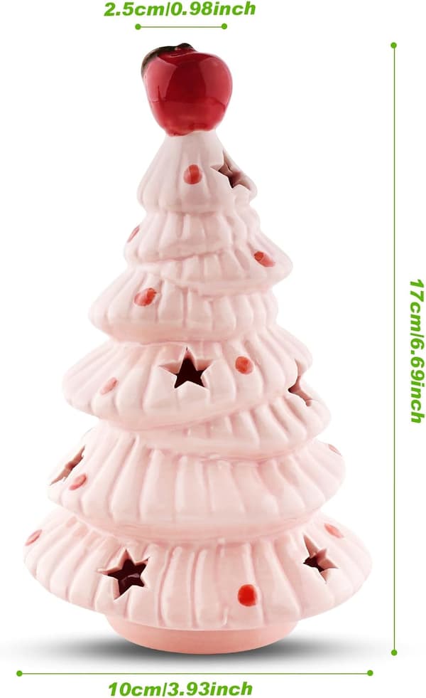 Ceramic Christmas Tree Night Light Set (2-pack) - 16.5 cm Glowing Table Decoration with Apple Ornaments, Christmas Gift