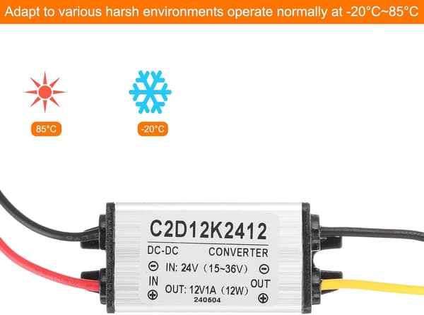 DC 24V til 12V strømomformer 1A 12W spenningsreduksjon IP68 vanntett transformatorforsyningsmoduladapter for bil lastebil solsystem - rød