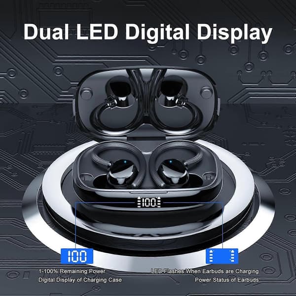Q61 Wireless 5.3 Headphones with Ear Hook Dual LED Display Waterproof Comfortable Hifi Earbuds