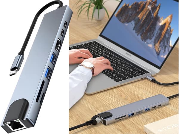 Adapter 8-i-1 USB-C - Thunderbolt, HDMI, SD og RJ45