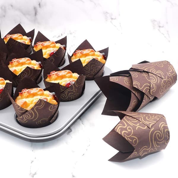 150 stk. tulipanmuffinsforme, guldmønstrede bageforme, muffinsforme, fedtsikre overtræk til bryllup, fødselsdagsfest, babyshower, standardstørrelse