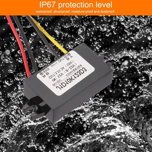 DC 12V til 3.3V strømomformer 3A 10W nedtrappingsspenningsreduserer IP67 vanntett transformatorforsyningsmoduladapter for bil lastebil solsystem - rød