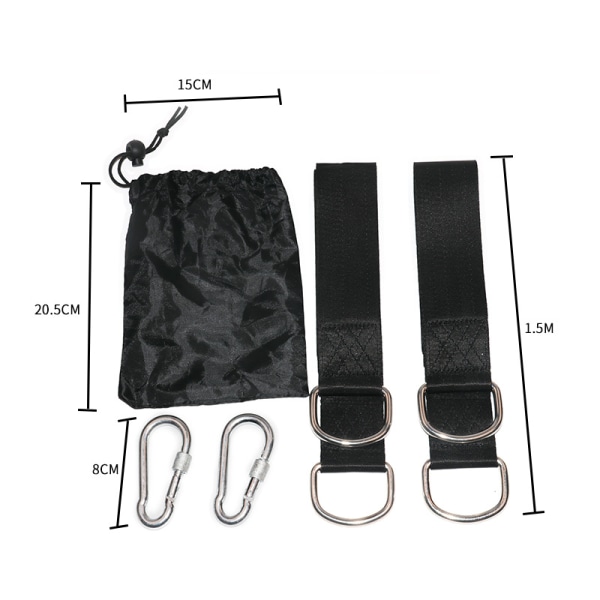 Sett med hengende stropper holder ，5 fot ekstra lange stropper stropp med sikrere låse-snap-karabinkroker Perfekt for tresvinger og hengekøyer, perfekt for husker