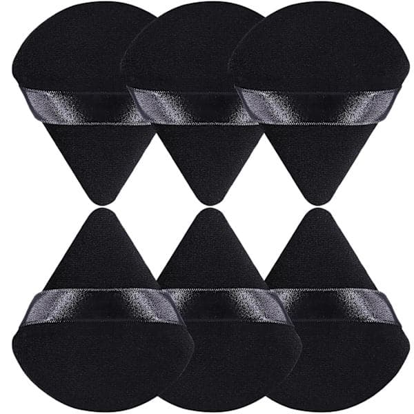 Triangular Makeup Powder Puff for Loose Powder and Liquid Makeup, Soft Plush Powder Puff, Makeup Powder Puff, Makeup Tool (6-pack) Black
