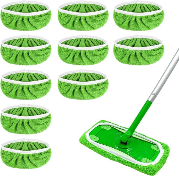 Påfyldningsmoppepuder egnet til Swiffer Sweeper, 10-pak, mopper, våde og tørre til hjemmerengøring, vaskbare mikrofibermoppepuder, 25 x 11,5 cm