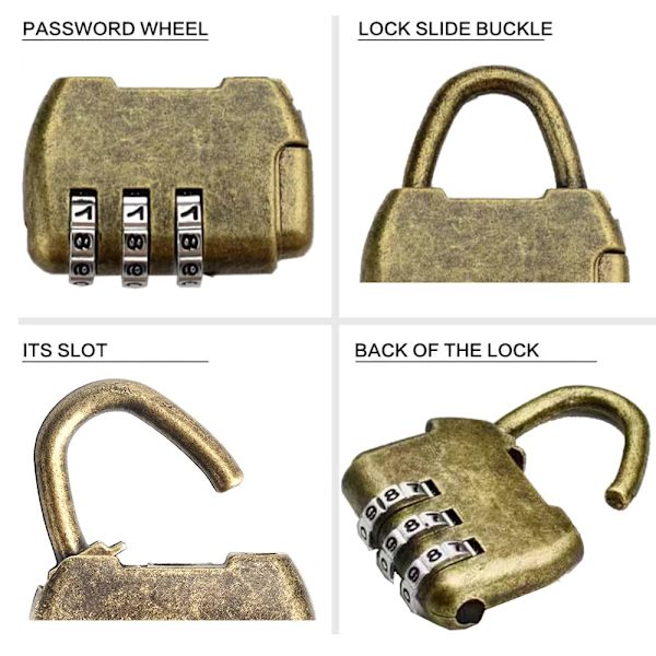 Vintage Antik Stil 3-cifret Kombinationslås Mini Bronze Adgangskode Hængeslås Lille Metal Hængeslås Archaize Stil Lås, Pakke med 3