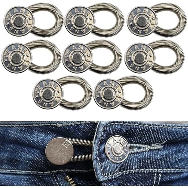Sett med 8 belteforlengere, knappforlengere, elastiske knappforlengere