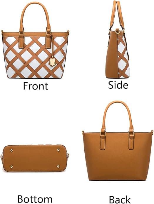 Tote tasker til kvinder 4-pak skuldertasker ternet mønster håndtasker punge crossbody tasker BRUN BROWN