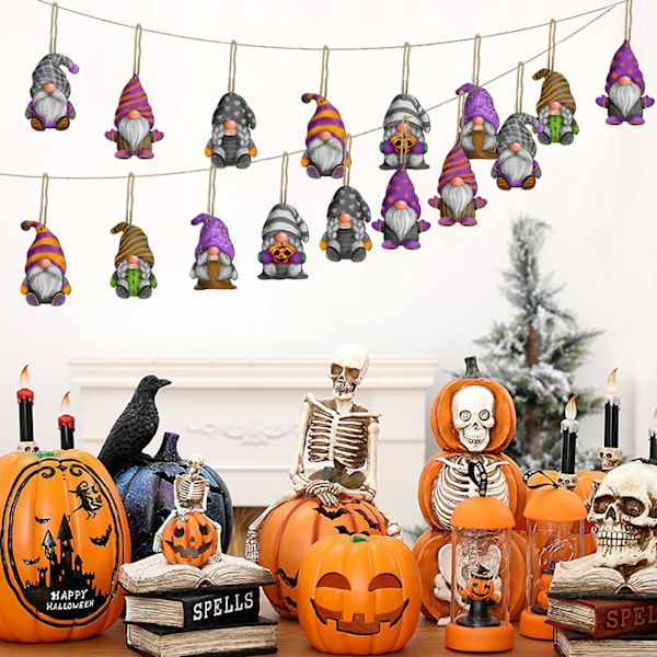 Halloween-puinen kääpiöriipussetti 24 kpl Puinen käsityökoristeiden tarvikkeet