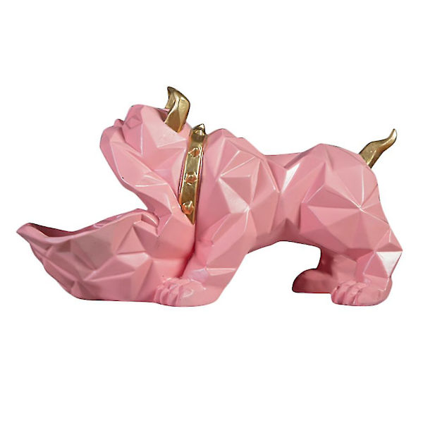 Hunde-statue i syntetisk harpiks, nøkkelboks, bulldog, hjemmedekor, rosa
