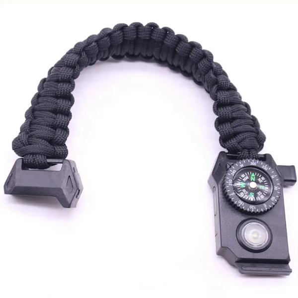 Overlevelses Paracord Armbånd - Taktisk Nød Gear Kit med SOS LED Lys, Justerbar, Multiværktøj, Ildsted, Kompas og Fløjte