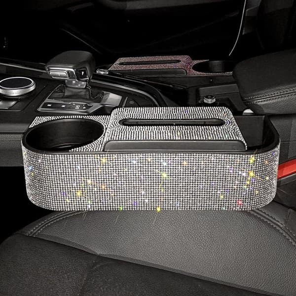 Bling bilsæde side-drop organizer, multifunktionel bil-sprække organizer med kopholder, universelt biltilbehør -