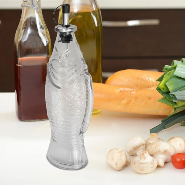 Glasolieflaske, lækagesikker, stor kapacitet, fiskeformet, 500 ml