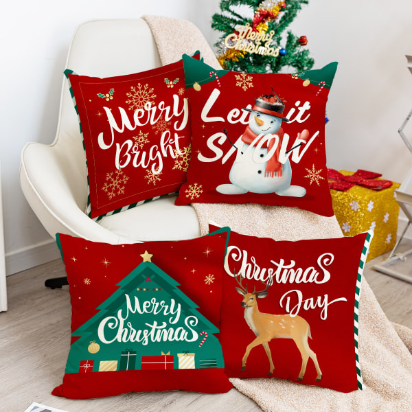Merry Christmas Holiday Dekor med örngott, Winter Farmhouse Örngott Soffdekor med linne A 4PCS