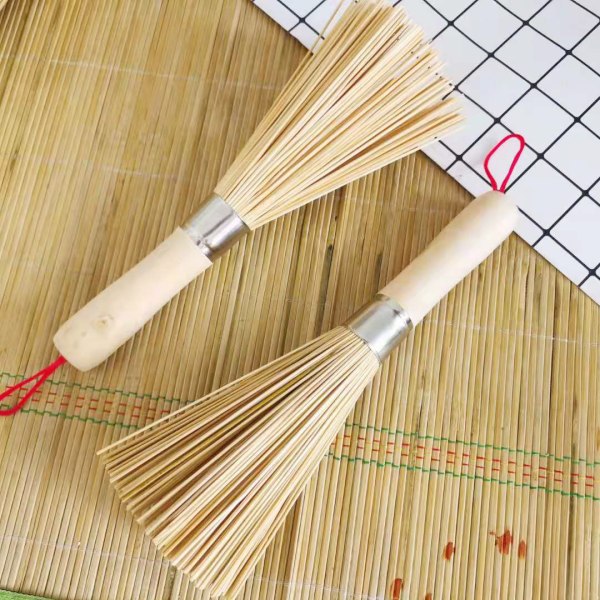 Sansheng 2-pack bambu wokborste, köksrengöringsborste, bambu köksgryta borste, pan handtag rengöringsborste, bambu pan borste,