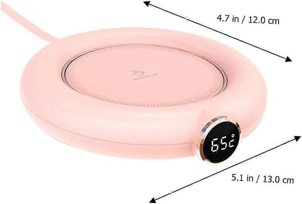 USB-kaffekoppvarmer med temperaturkontroll, elektrisk koppvarmer for hjemmekontor, rosa