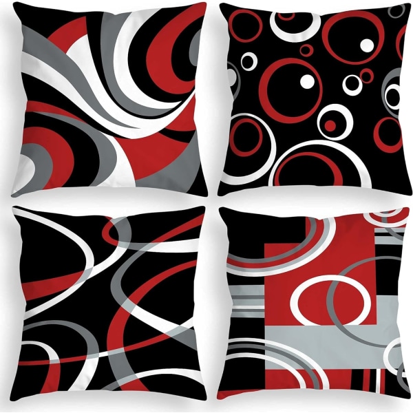 Röda och svarta kuddfodral 18x18 tum Set med 4 Dekorativt cover Abstrakt modern fyrkantig kudde