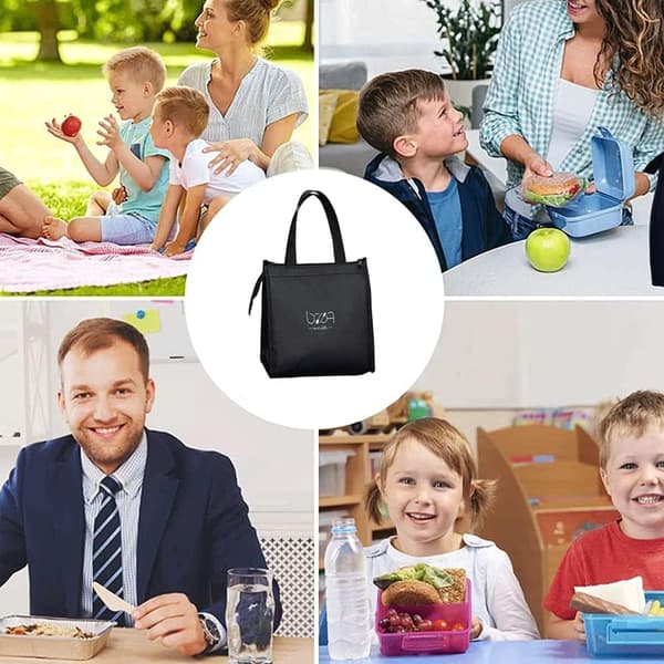 Reusable Insulated Lunch Bag, Lunch Bag for Work, Foldable Lunch Bag, Three Layers Thick Fabric, Black