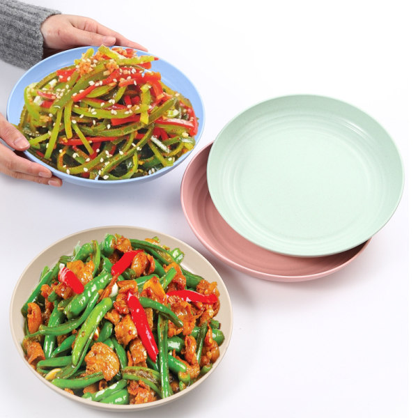 Hvetehalmtallerkener Lette uknuselige tallerkener til middagsretter Sett i oppvaskmaskin og mikrobølgeovn (ekstra stor 4-pakning 10')