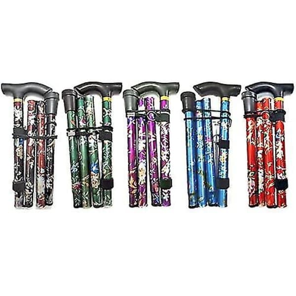 Foldable Cane Adjustable Walking Stick in Aluminum with Flowers F Blue