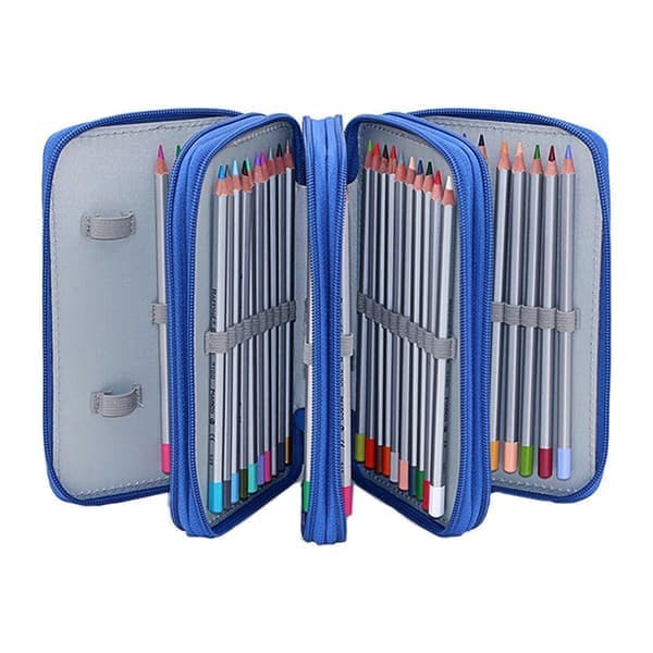 Pencil Case 72 Slots Portable Pencil Case Handheld Pencil Case, 4 Compartments Large Capacity, Zipper Pencil Case Blue Blue blue