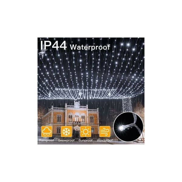 100m Outdoor Light String - 1000 Cool White LED Lights - IP44 Waterproof - 8 Modes - Remote Control and Timer - Christmas and Events