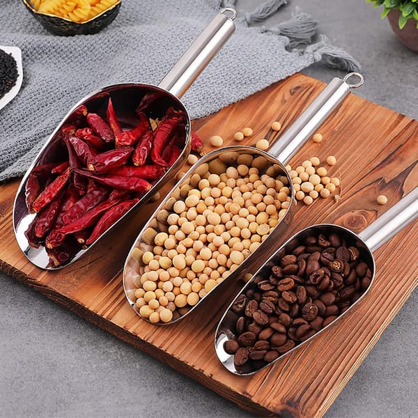 Sæt med 4 isskeer i rustfrit stål, 8/12/16/24 oz metalske til fryser, maskiner, kæledyrsfoder, mel, slik, kaffebønner, tåler opvaskemaskine