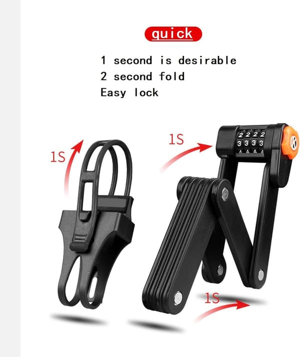 Bicycle Chain Lock with 4-Digit Combination, 8 Hardened Metal Links, Foldable Security Lock for Mountain Bikes