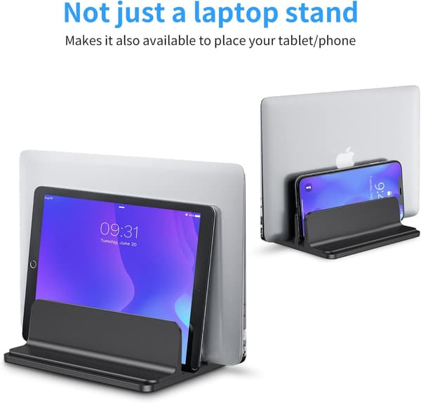 Lodret Laptopstativ Dobbelt Laptopholder med 2 Rum til Computer, Tablet, Stationær Laptopstativ Holder Justerbar Dock til