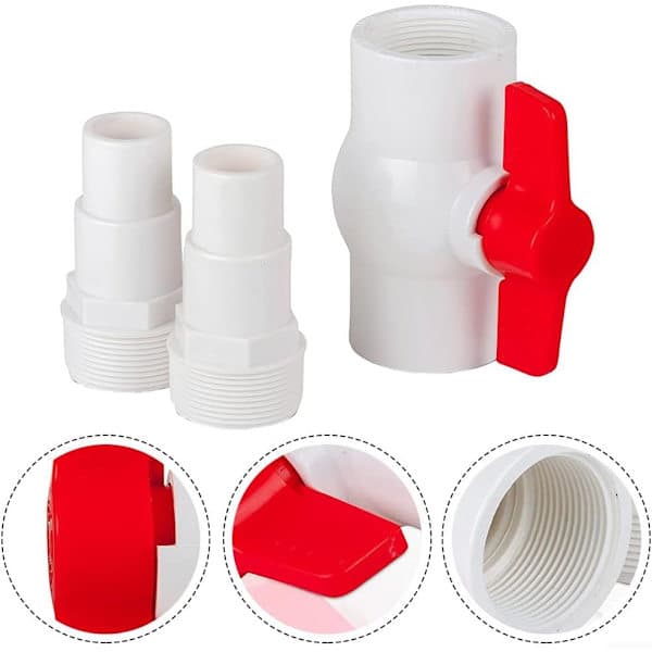 AR512 On/Off ventiladapter til 38 mm og 32 mm slangdiameter, kugleventil med T-håndtag, adapter til afspærring af poolvand