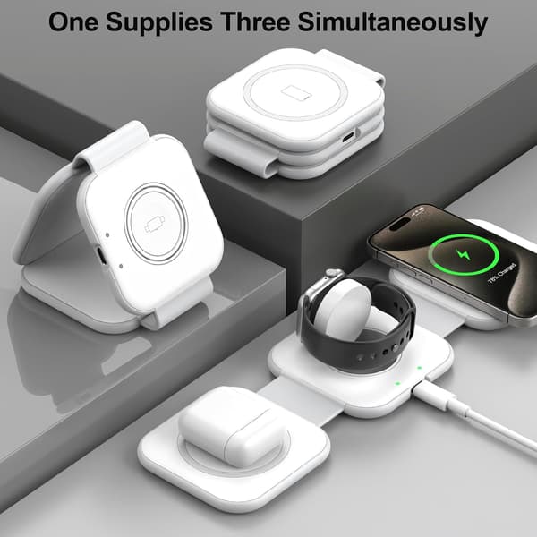 Wireless Induction Charger - 3 in 1 Foldable Charging Station Magsafe Replacement for iPhone 16/15/14/13/12/11/Pro/Max/Plus