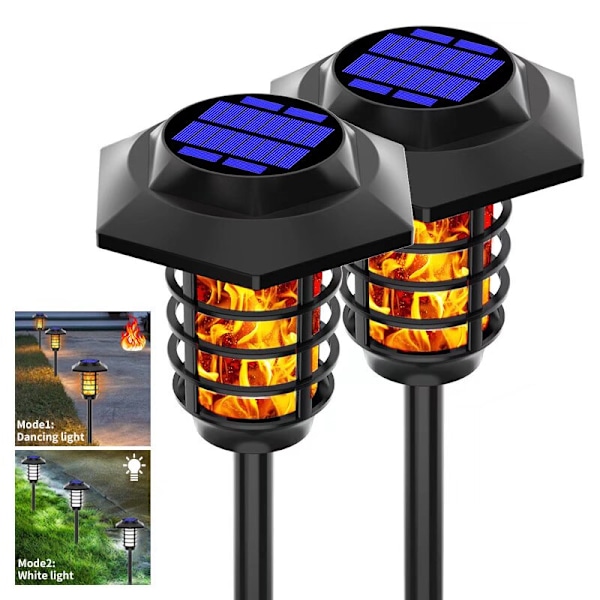 2 stk. Solcelled Flammelys Udendørs Vandafvisende Landskabsbelysning Fakkel Lampe Havegård Græslys