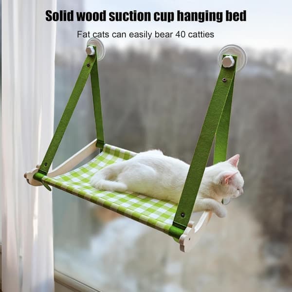 Hanging Cat Bed Window Hammock Cats Window Perch for Large Cat Foldable Cats, Stable Foldable Window Mounted Kitten Bed (Green) [Ho]