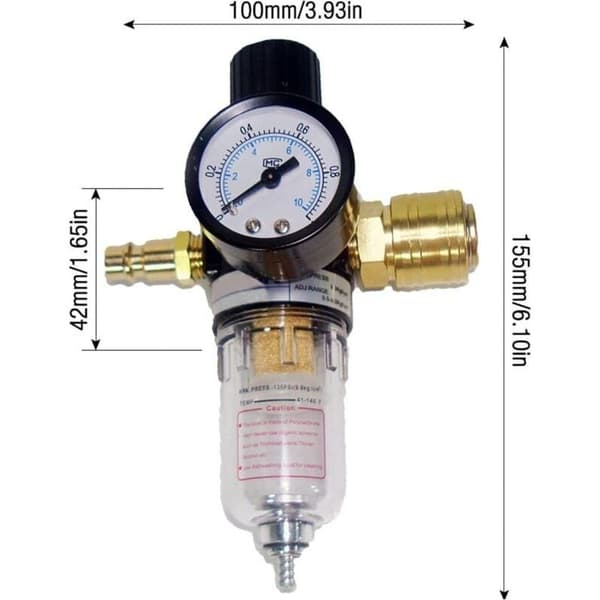 1/4″ Compressed Air Pressure Regulator with Water Separator and German Quick Couplings – Pneumatic Maintenance Unit